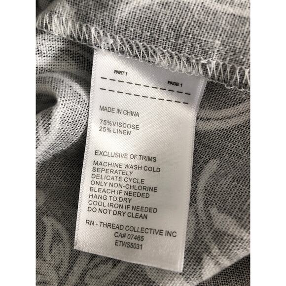 Ellen Tracy Linen Blend Top Women's Medium Ruffle in Black Batik Floral NEW - Picture 6 of 6